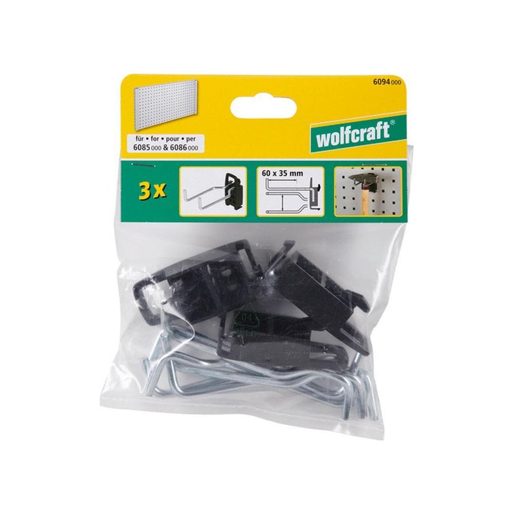 Verpackung mit drei schwarzen und silbernen Werkzeughaltern von Wolfcraft.