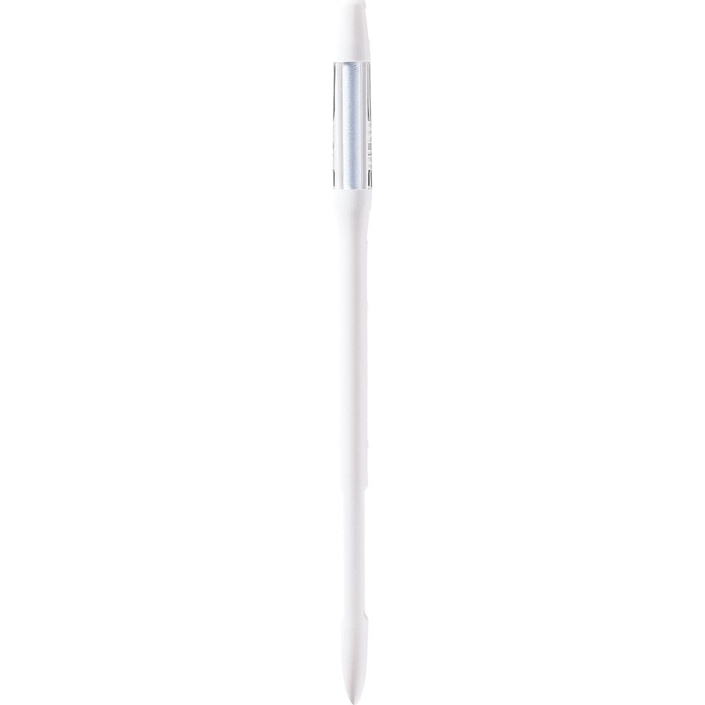 Ein weißer Stift mit einem silbernen Schaft am oberen Ende.