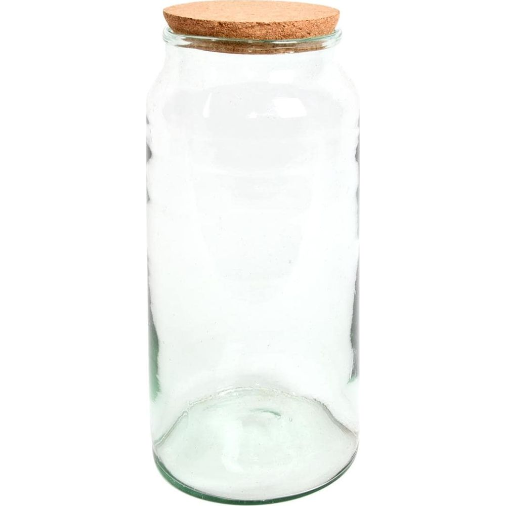 Ein leeres Glas mit einem Korkverschluss.