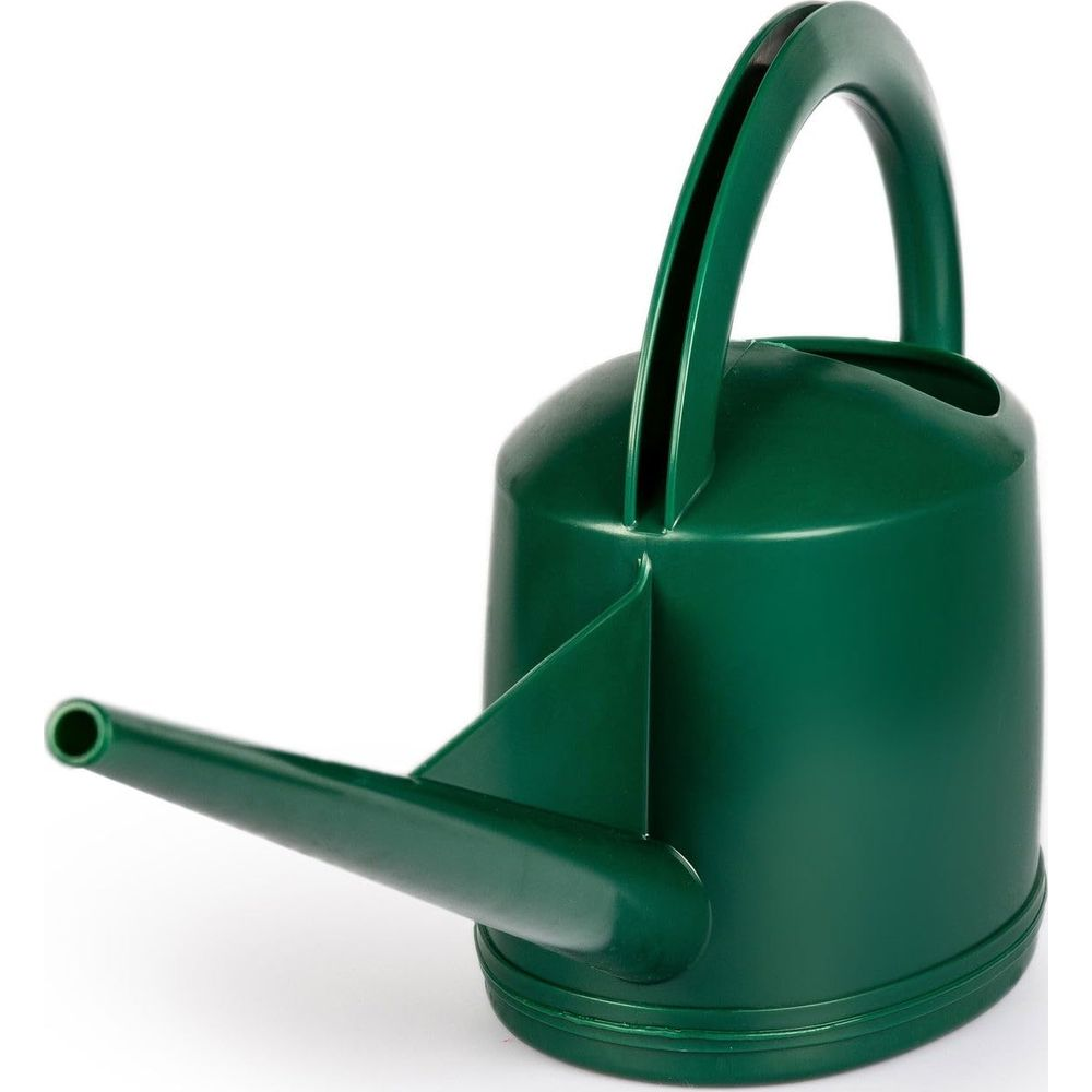 Eine grüne Gießkanne mit einem Henkel und Auslauf vor weißem Hintergrund.