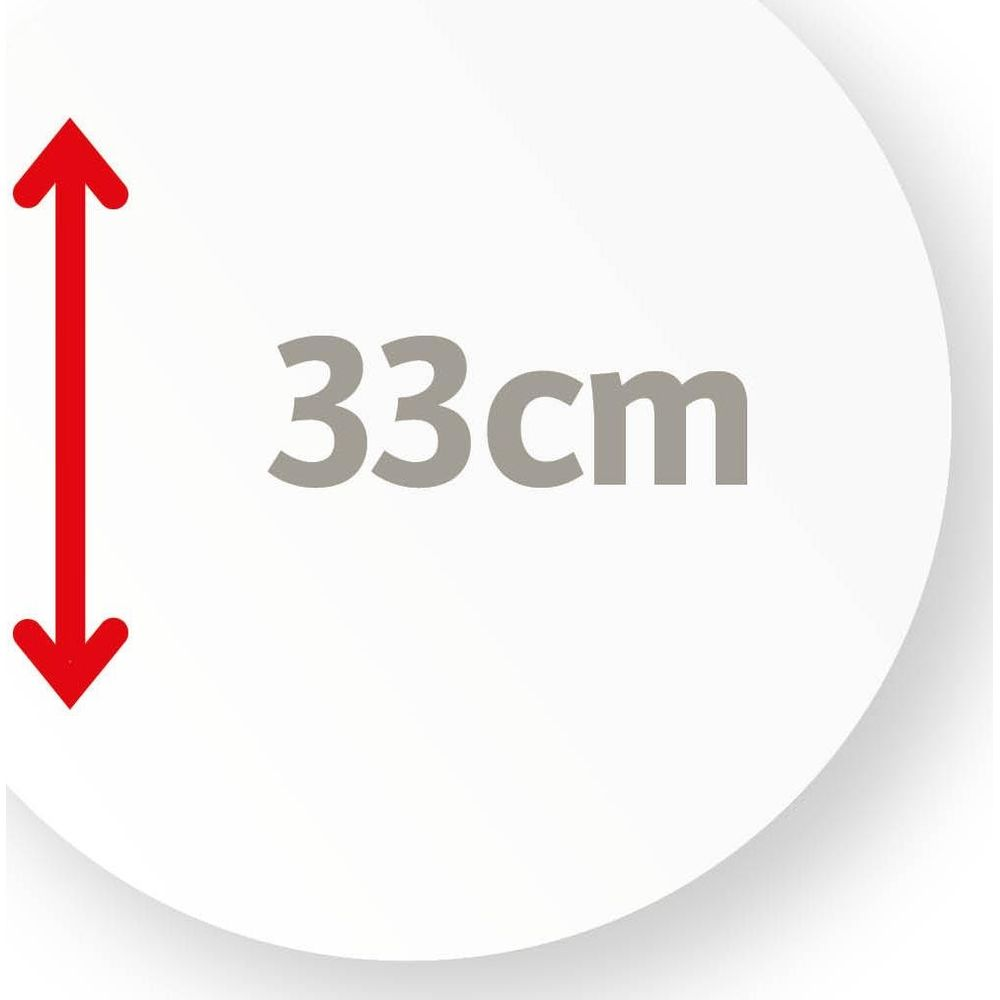Ein roter Pfeil zeigt nach unten neben der Zahl 33cm.
