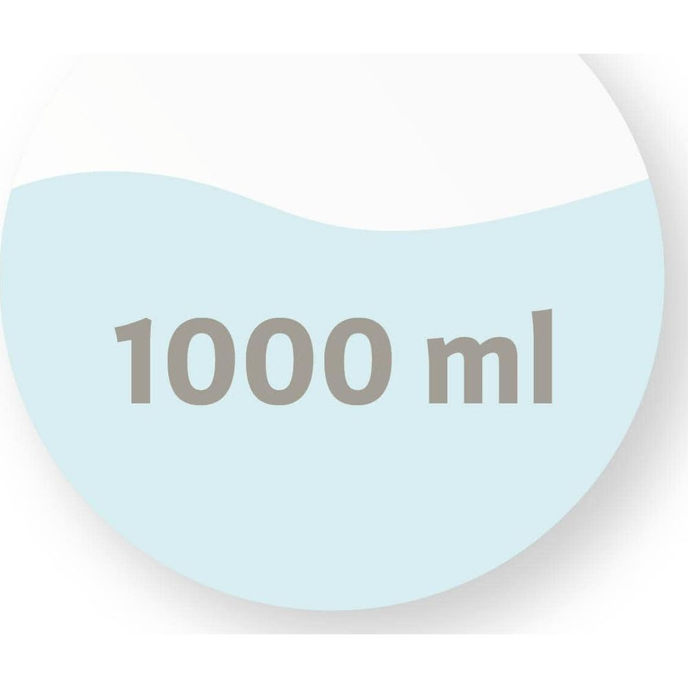 Hellblaue Fläche mit der Aufschrift "1000 ml".