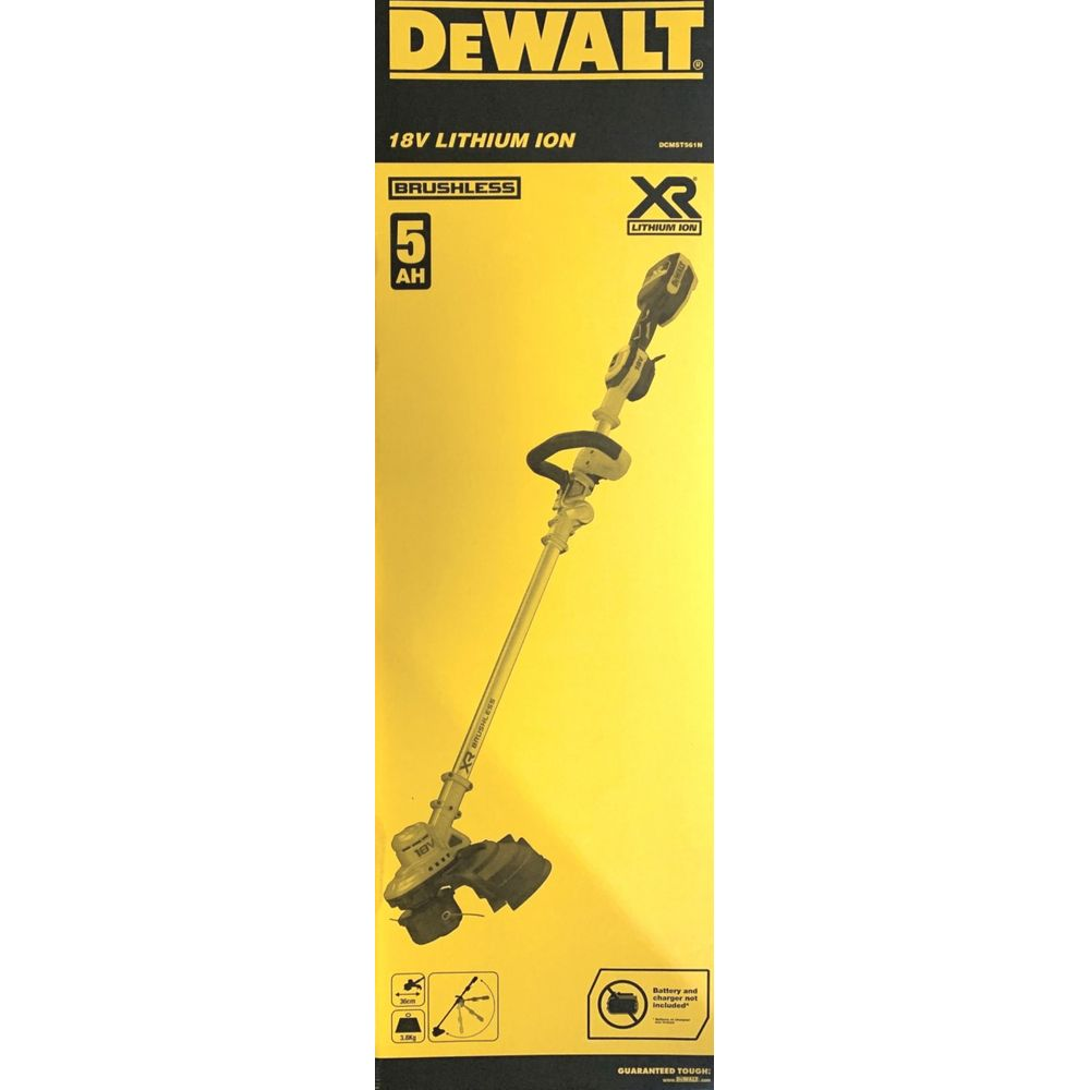 DEWALT 18V Lithium-Ionen-Rasentrimmer mit 5 Ah Akku, bürstenlos. Box-Design.