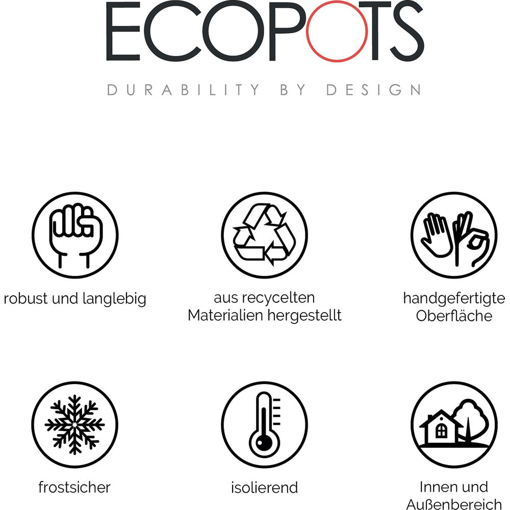 ECOPOTS : Robuste, recyclé, fait main, résistant au gel, isolé, intérieur/extérieur.