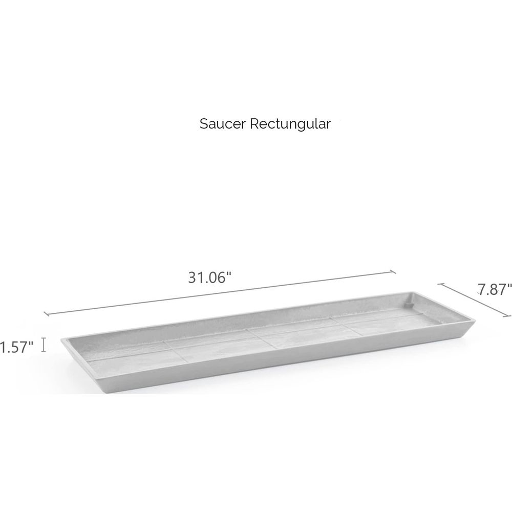 Grauer rechteckiger Pflanzuntersetzer, 31,06" lang, 7,87" breit, 1,57" hoch.