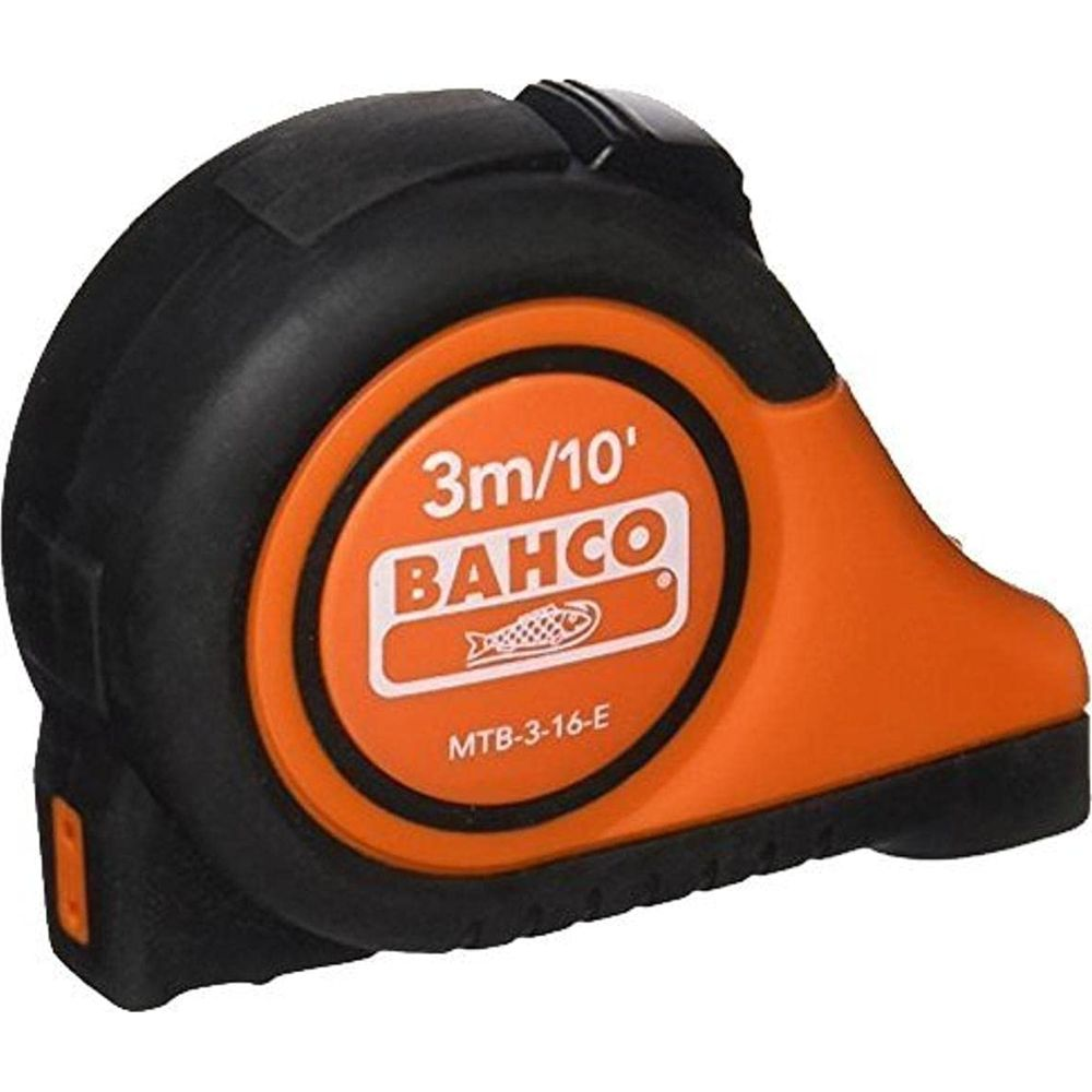 Un metro a nastro Bahco arancione e nero, 3m/10', modello MTB-3-16-E.