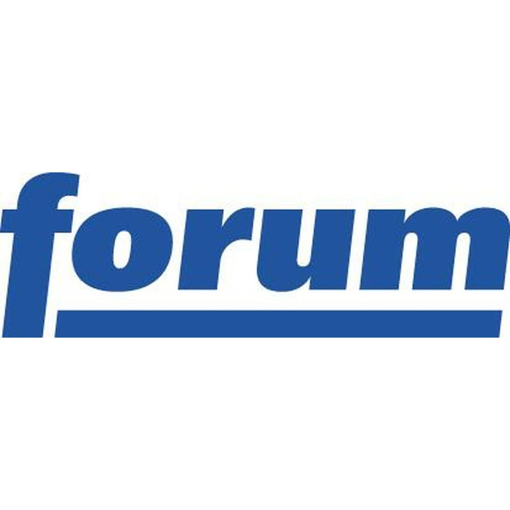 Le mot bleu "forum" est centré au-dessus d'une ligne bleue sur fond blanc.