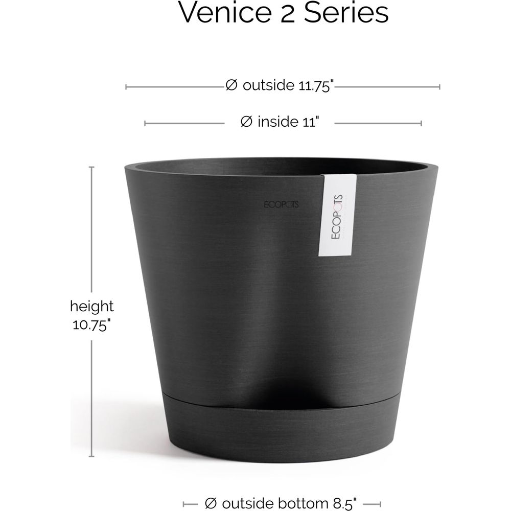 Vaso nero serie Venice 2, H 10.75", Ø sup. 11.75", Ø inf. 8.5".