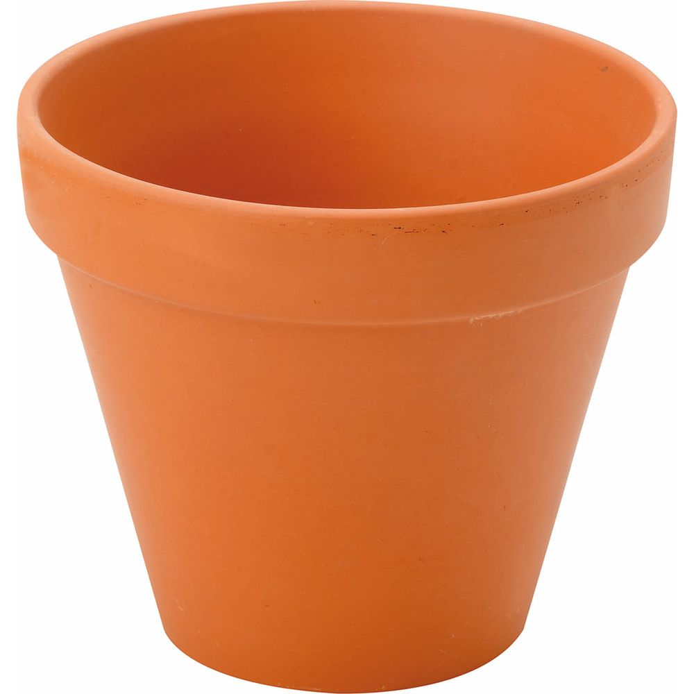 Ein einzelner, leerer Terrakotta-Blumentopf mit weißem Hintergrund.