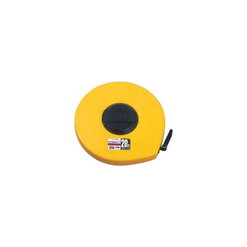 Bobine de mètre ruban jaune avec poignée noire et indication 20m.