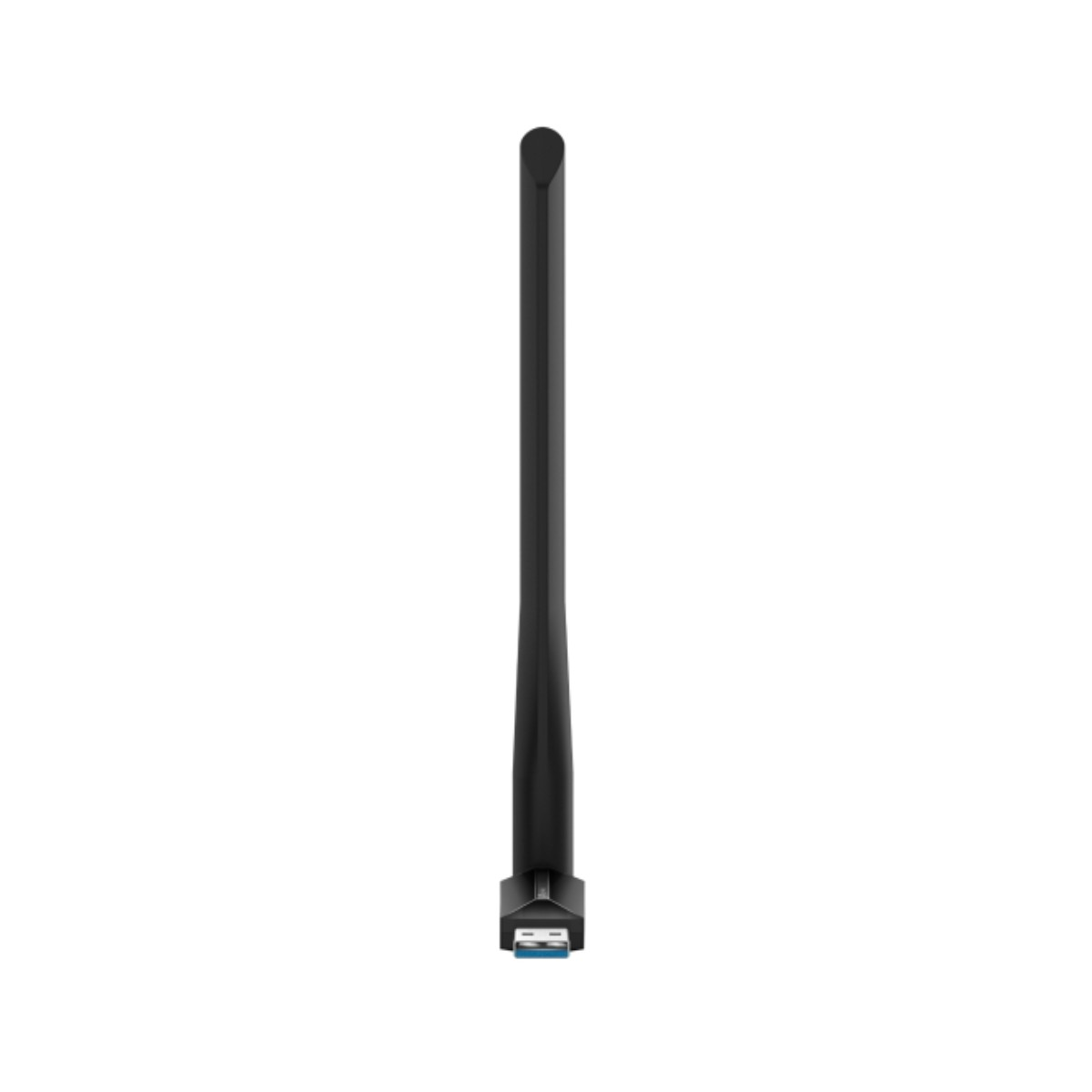 Czarna antena z konektorem USB, na białym tle.
