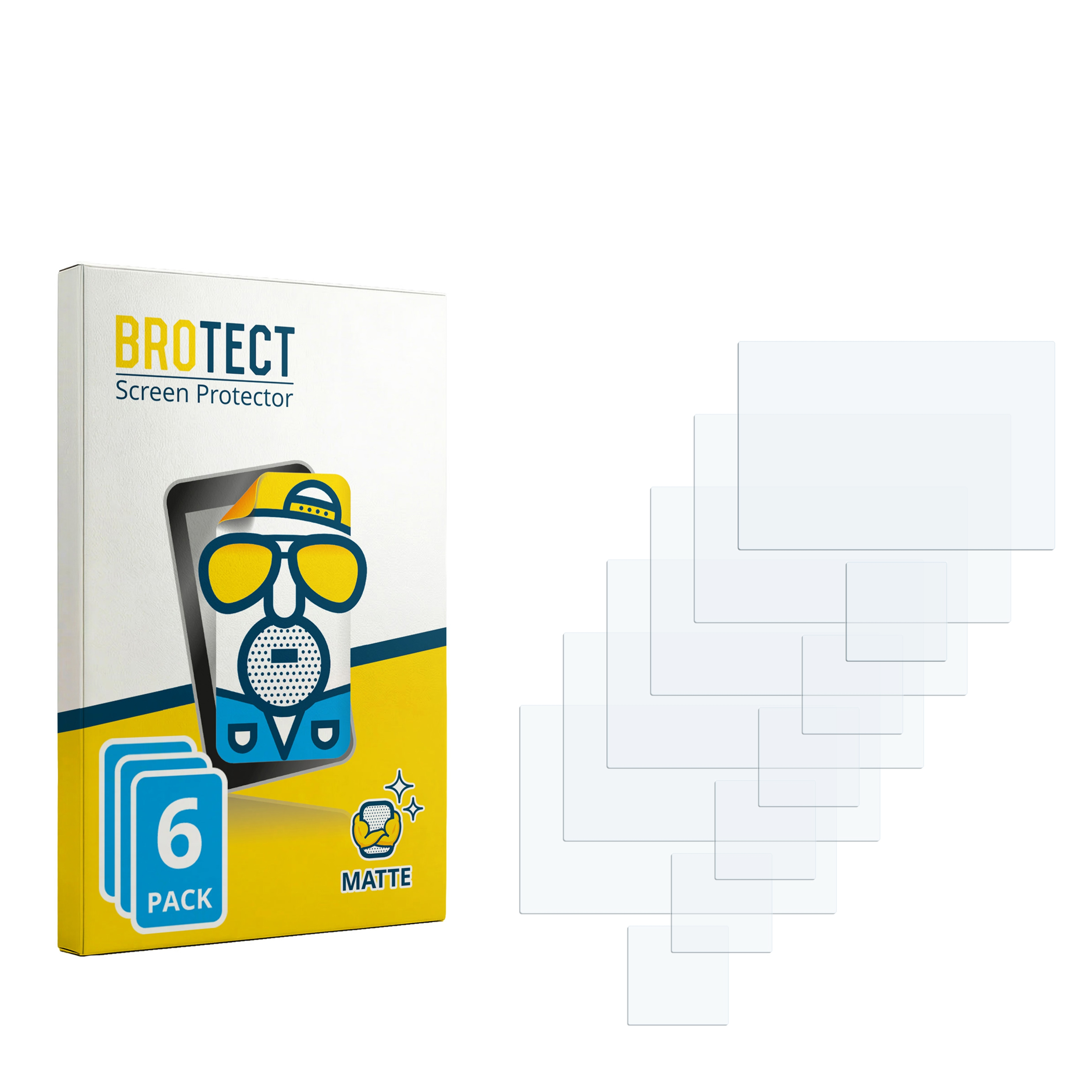 Eine Packung mit 6 BROTECT Displayschutzfolien und mehreren einzelnen Folien.