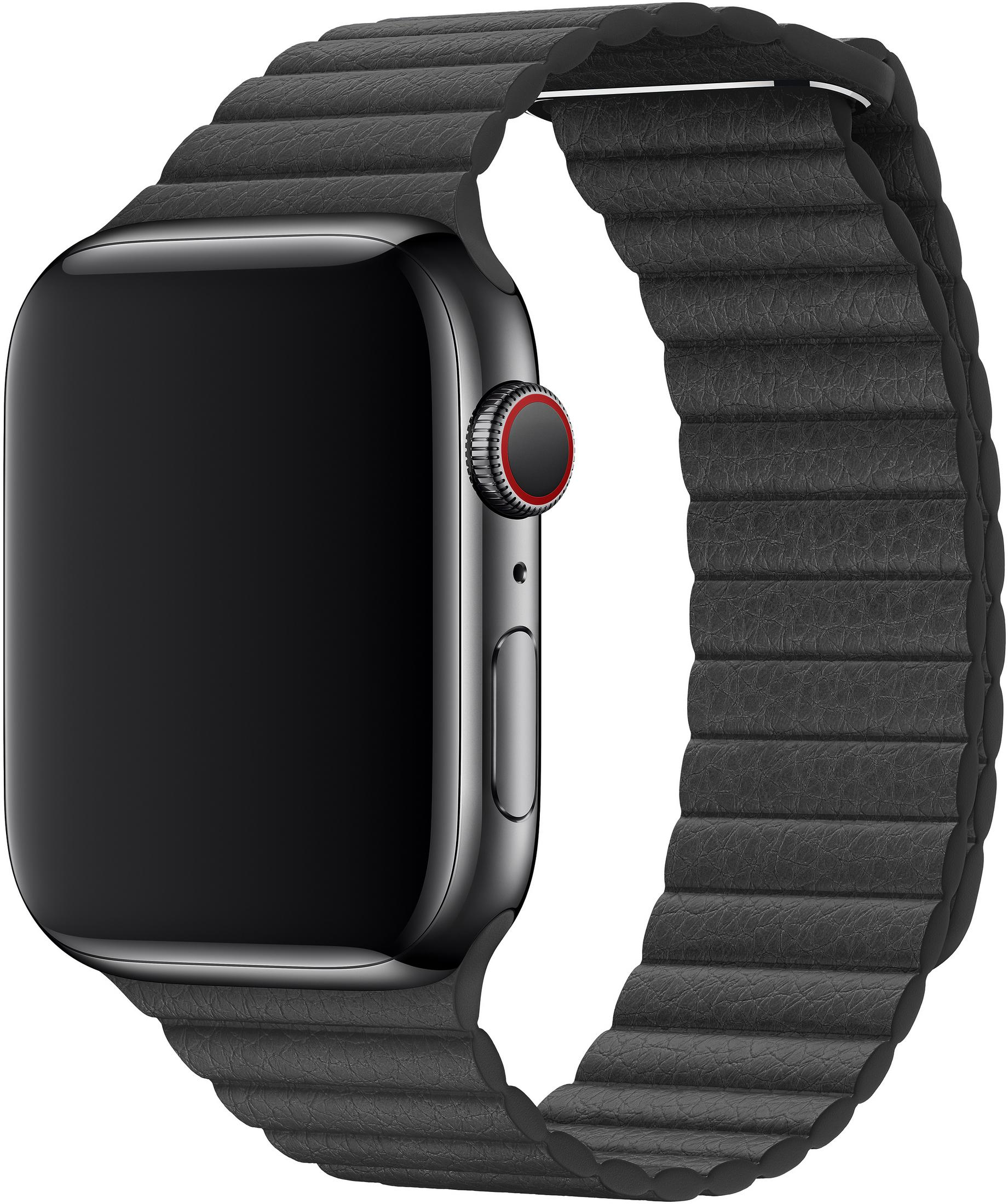 Eine schwarze Smartwatch mit einem magnetischen Armband aus Leder.
