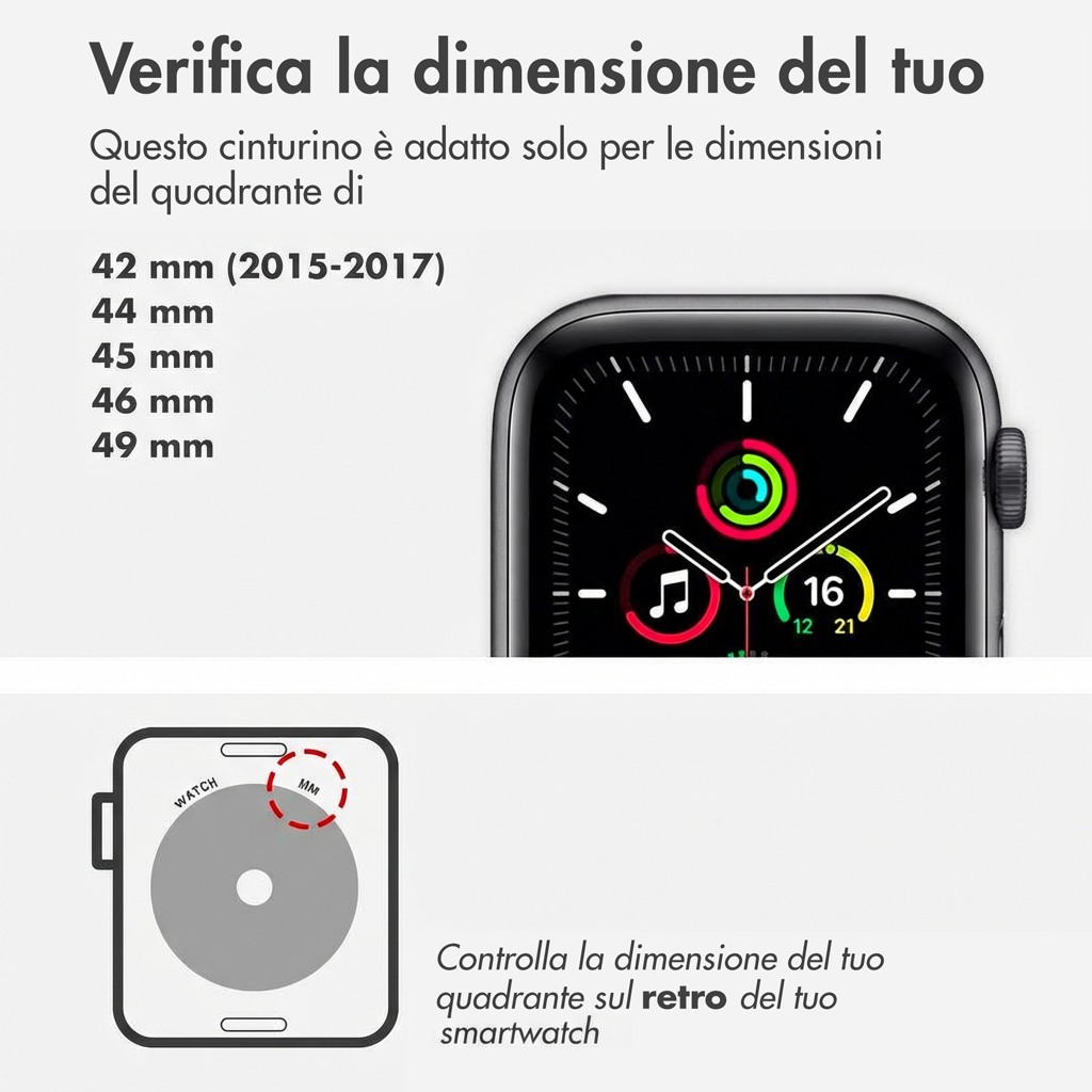 Een Apple Watch met verschillende wijzerplaatgroottes wordt weergegeven.