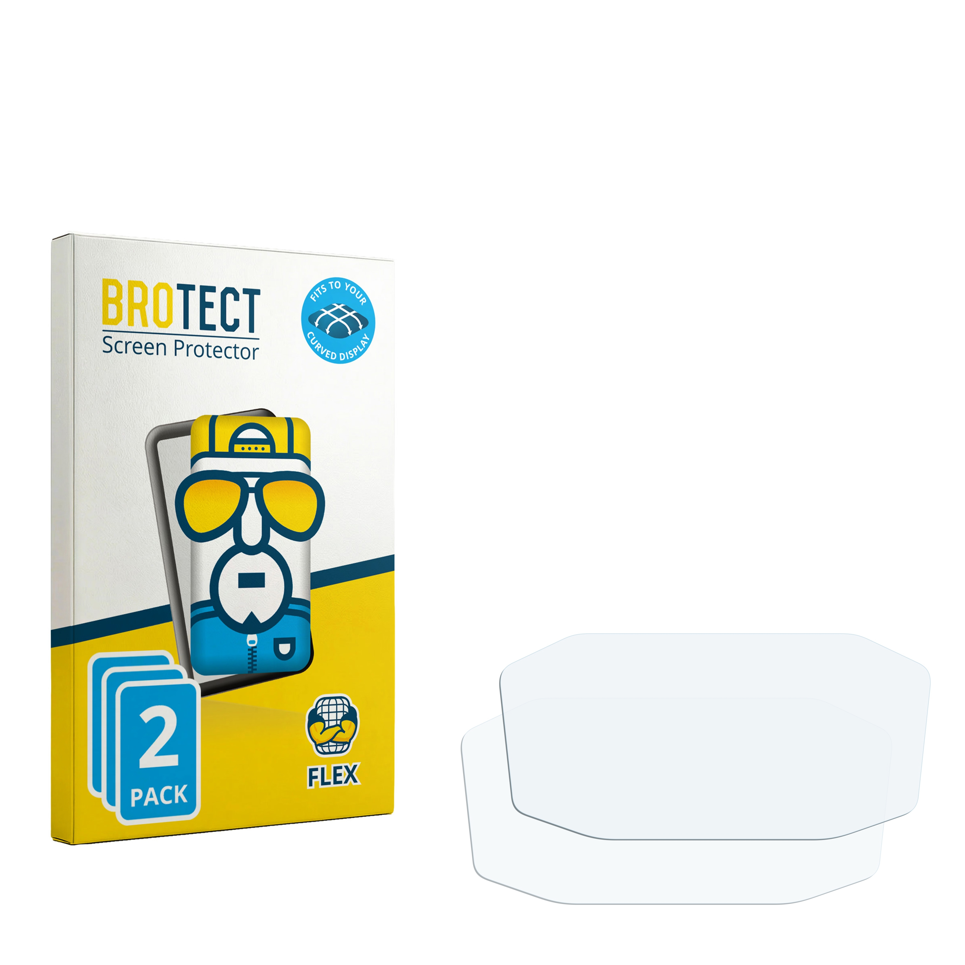 Eine BROTECT Verpackung mit 2 Displayschutzfolien und zwei einzelnen Folien daneben.