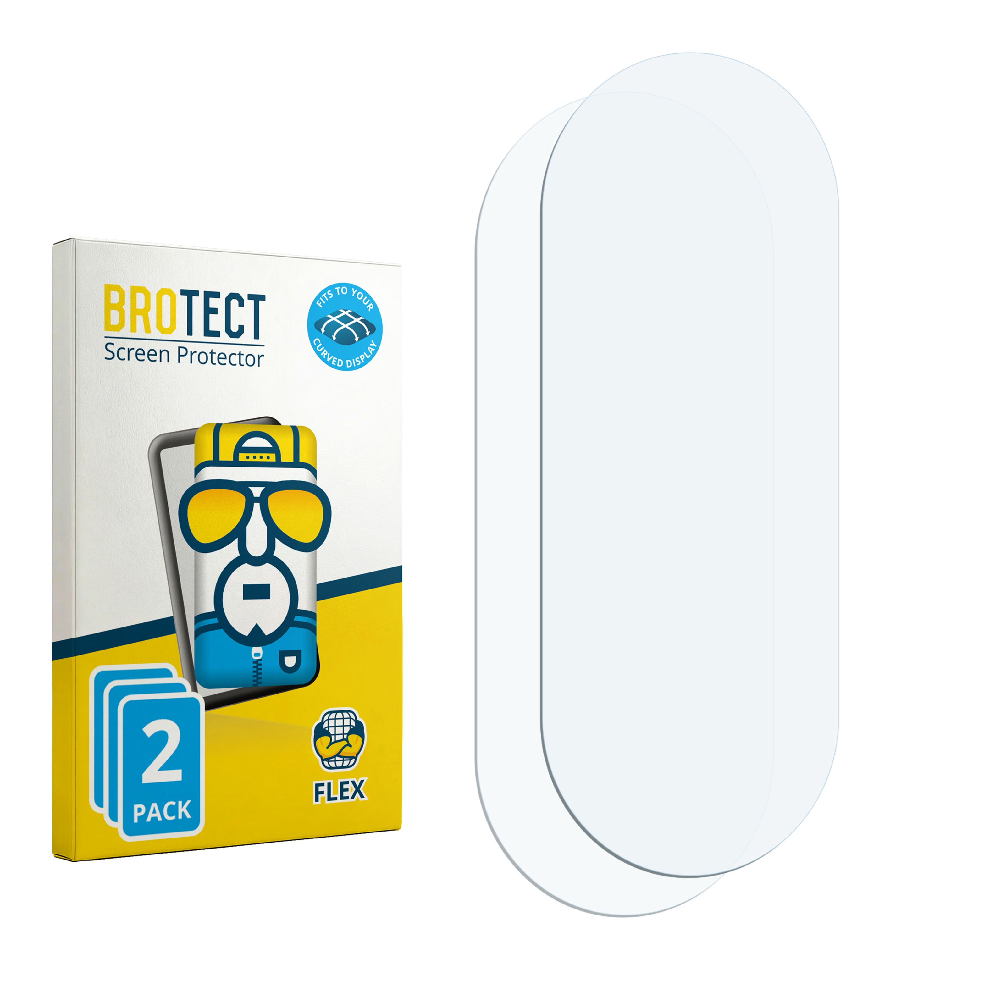 Verpackung für BROTECT Displayschutzfolie, 2er Pack, und zwei klare Folien.