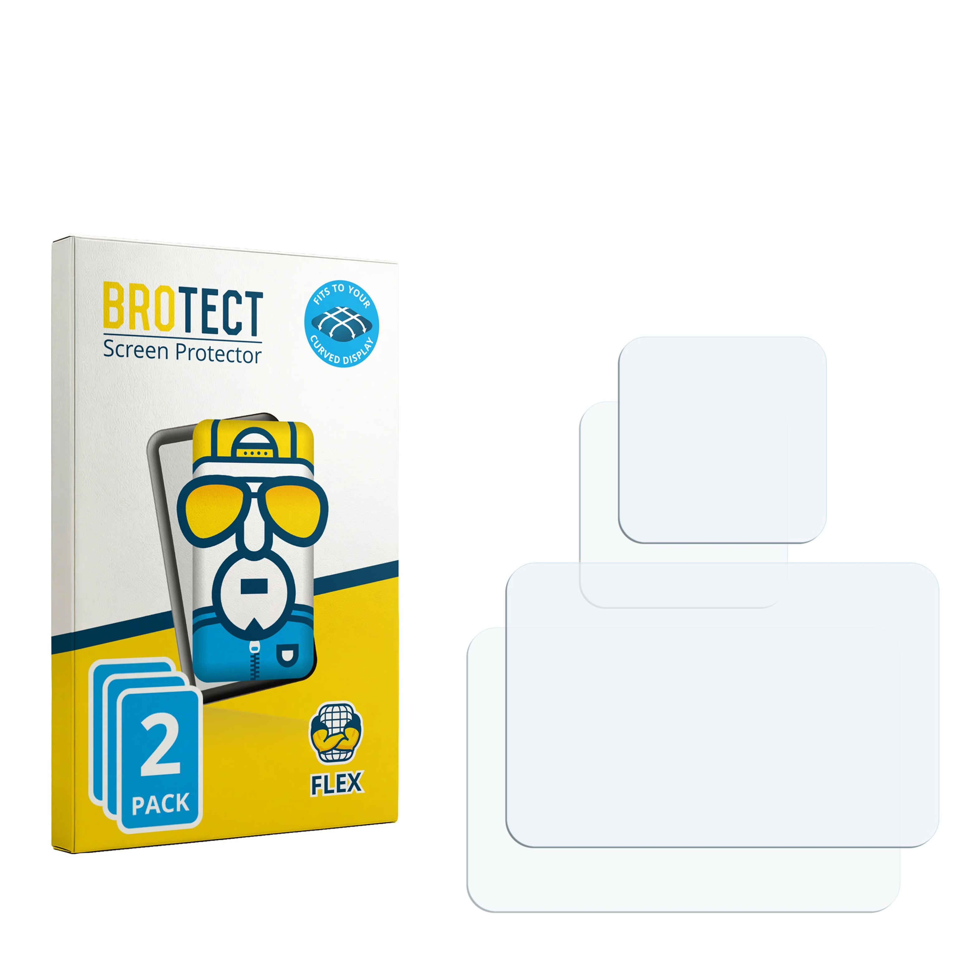 Verpackung mit zwei Displayschutzfolien und zwei einzelnen Folien.