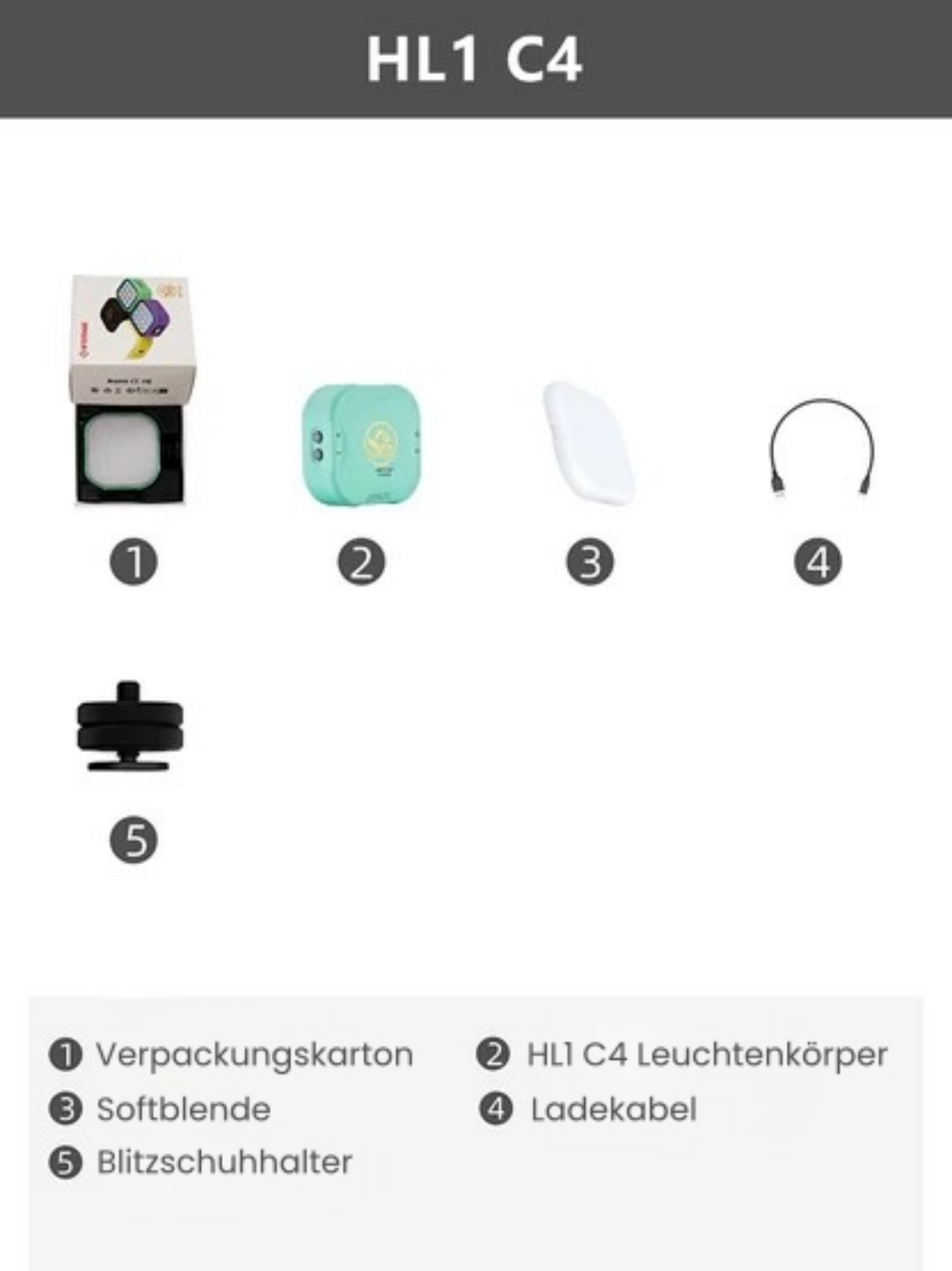 Verpackung, Lampe, Diffusor, Kabel und Halterung.
