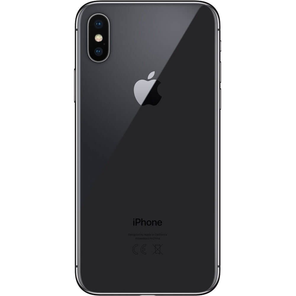 Tył czarnego iPhone'a z logo Apple i podwójnym aparatem.