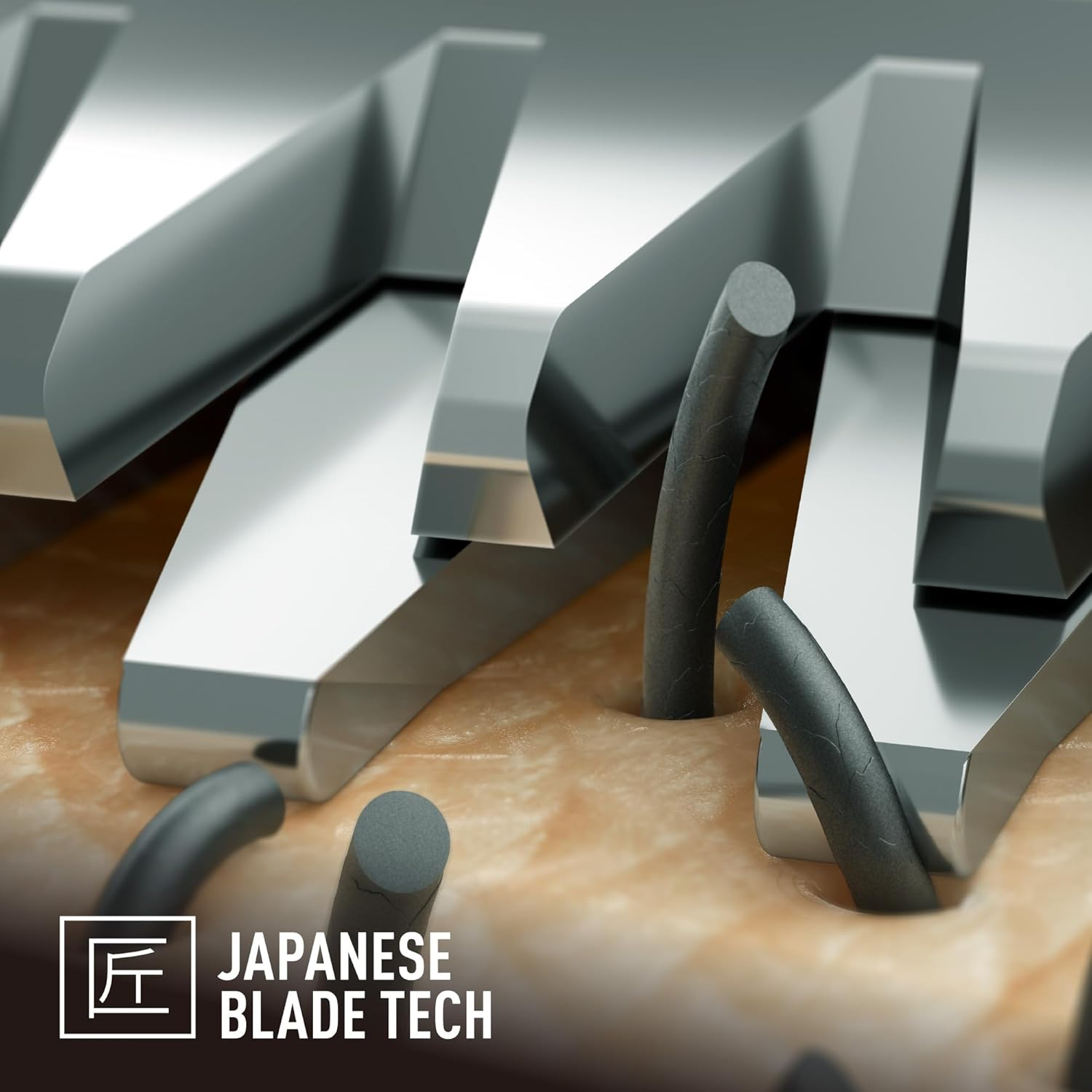 Zbliżenie włosów ciętych przez ostrą klingę. Japońska Technologia Ostrzy.
