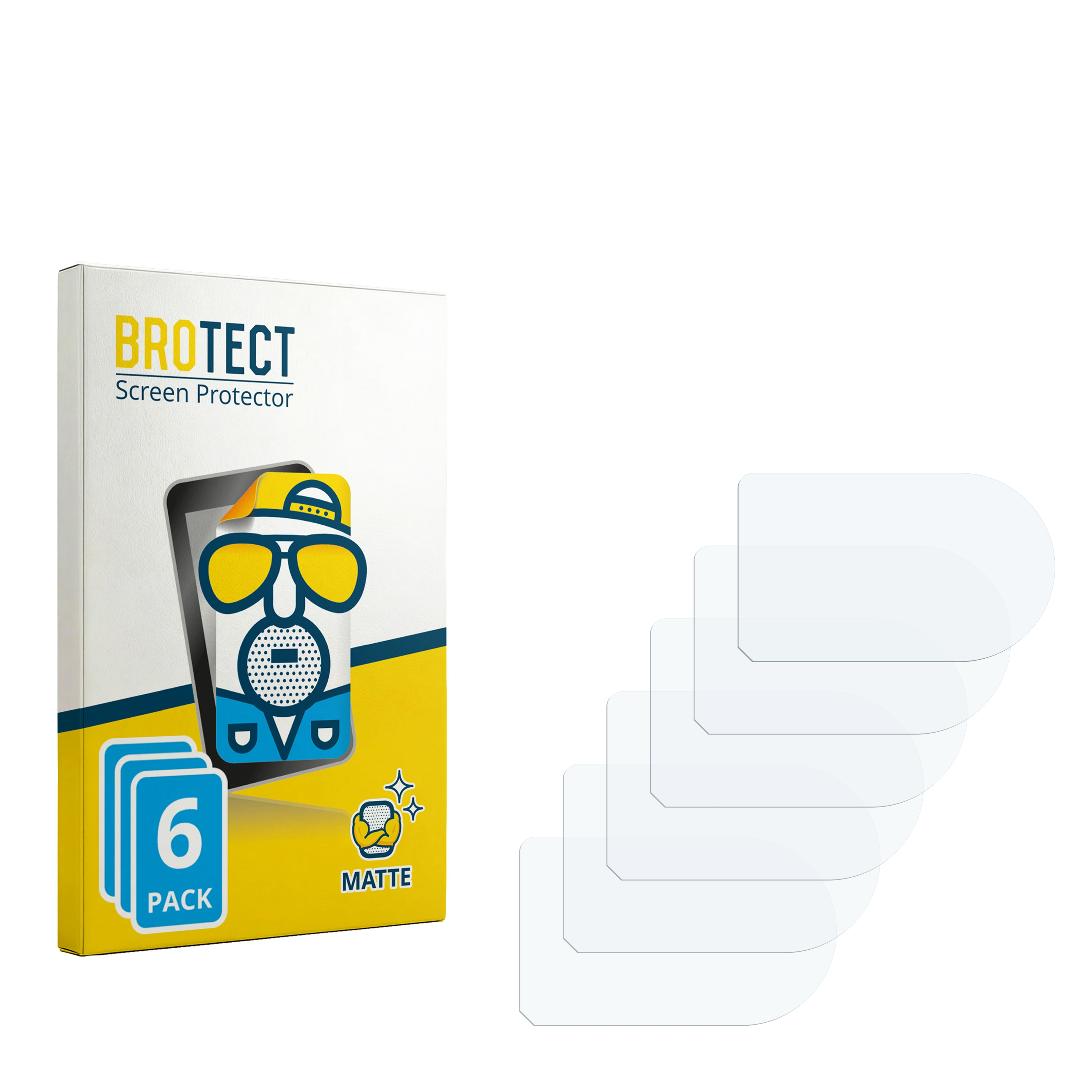 Verpackung mit 6 matten Displayschutzfolien und einzelnen Folien daneben.