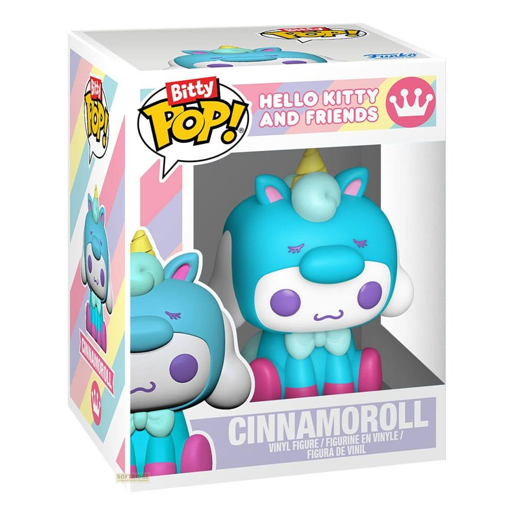 Caja Funko Pop! con figura azul de Cinnamoroll, similar a un unicornio, ojos morados.