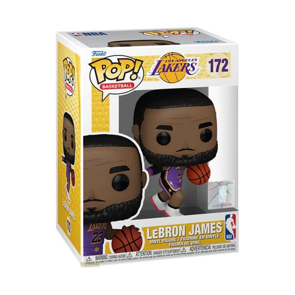 Figura Funko Pop! de LeBron James con uniforme de los Lakers.