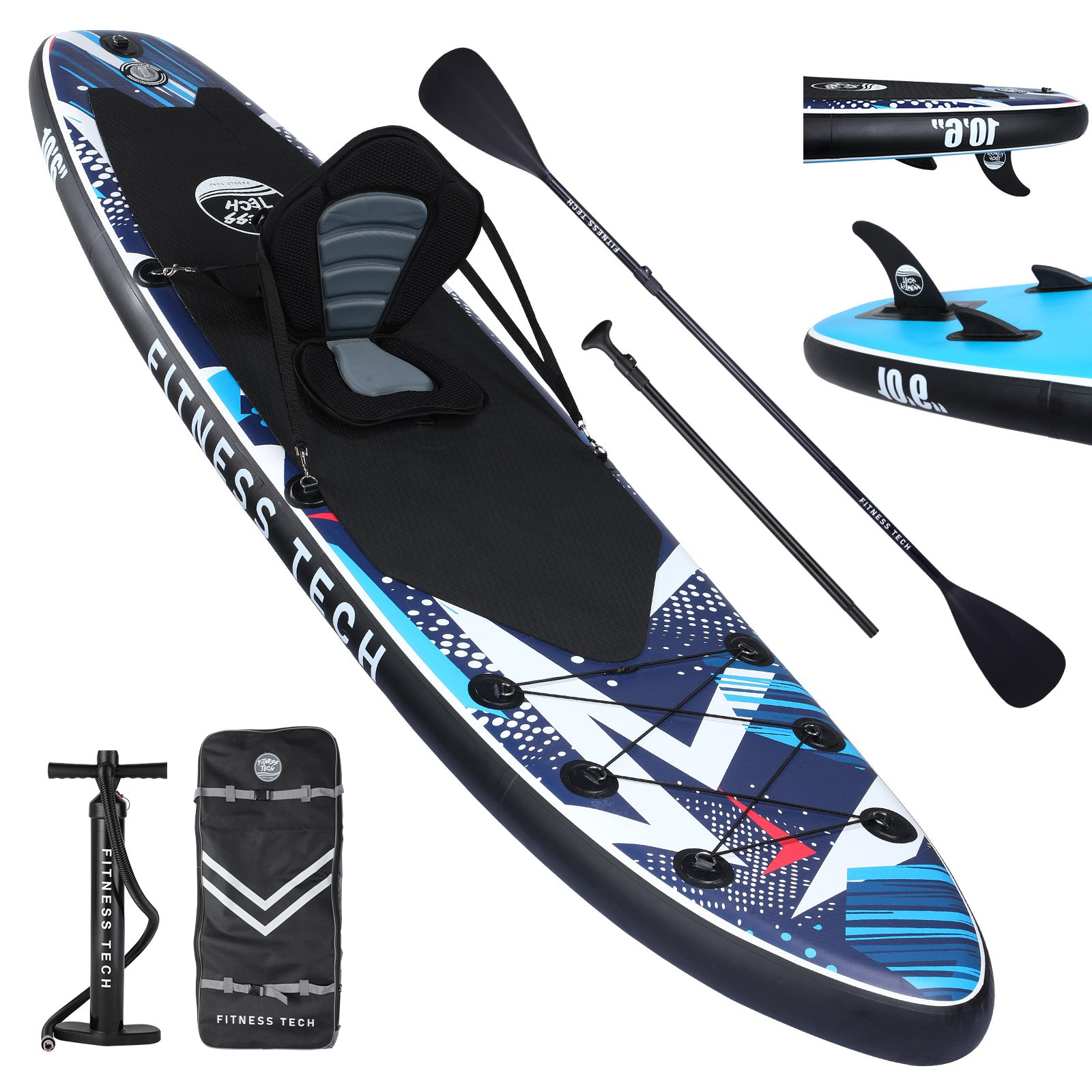 Tabla de paddle hinchable con asiento, remo, bomba y bolsa.