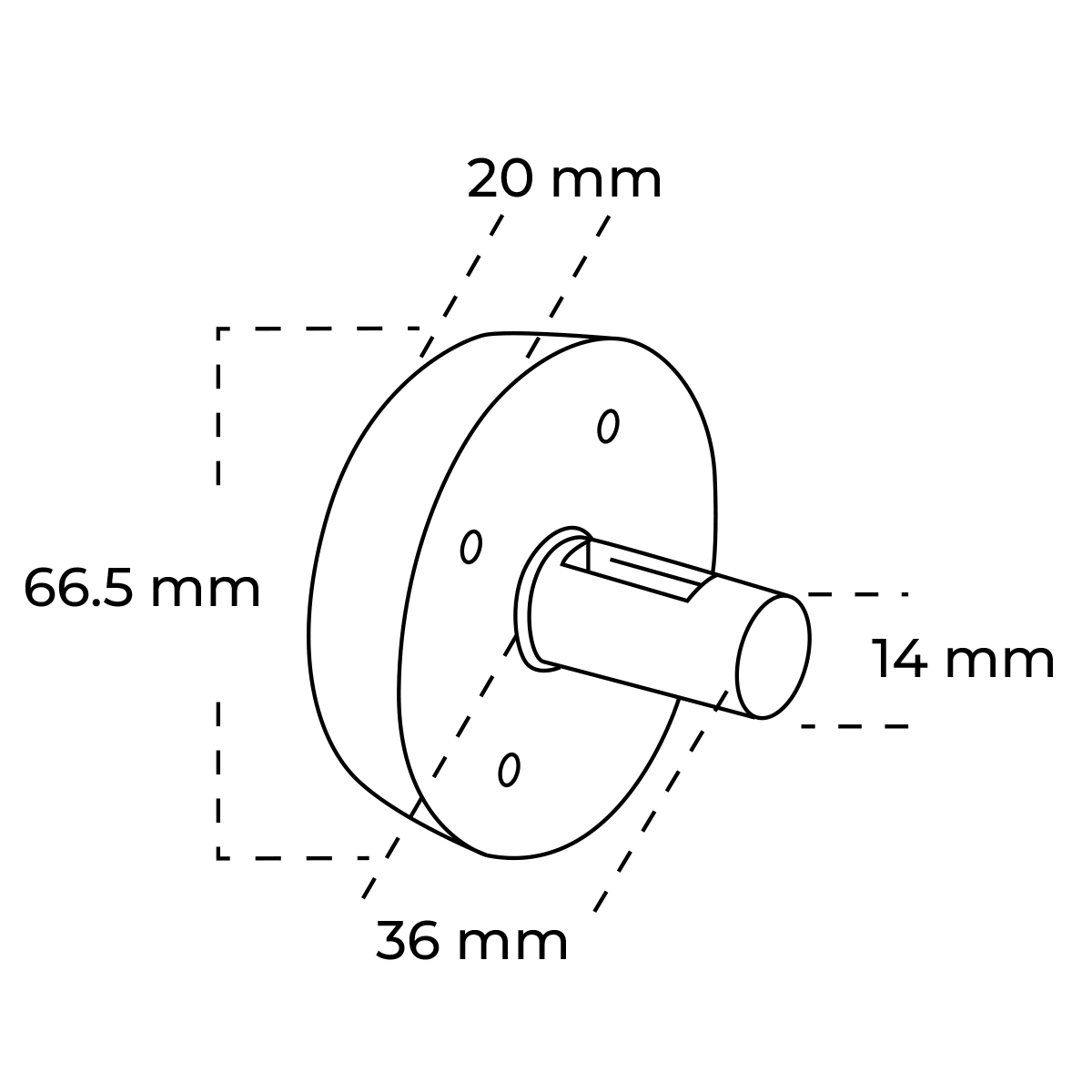 Rysunek techniczny elementu cylindrycznego z trzpieniem i wymiarami.