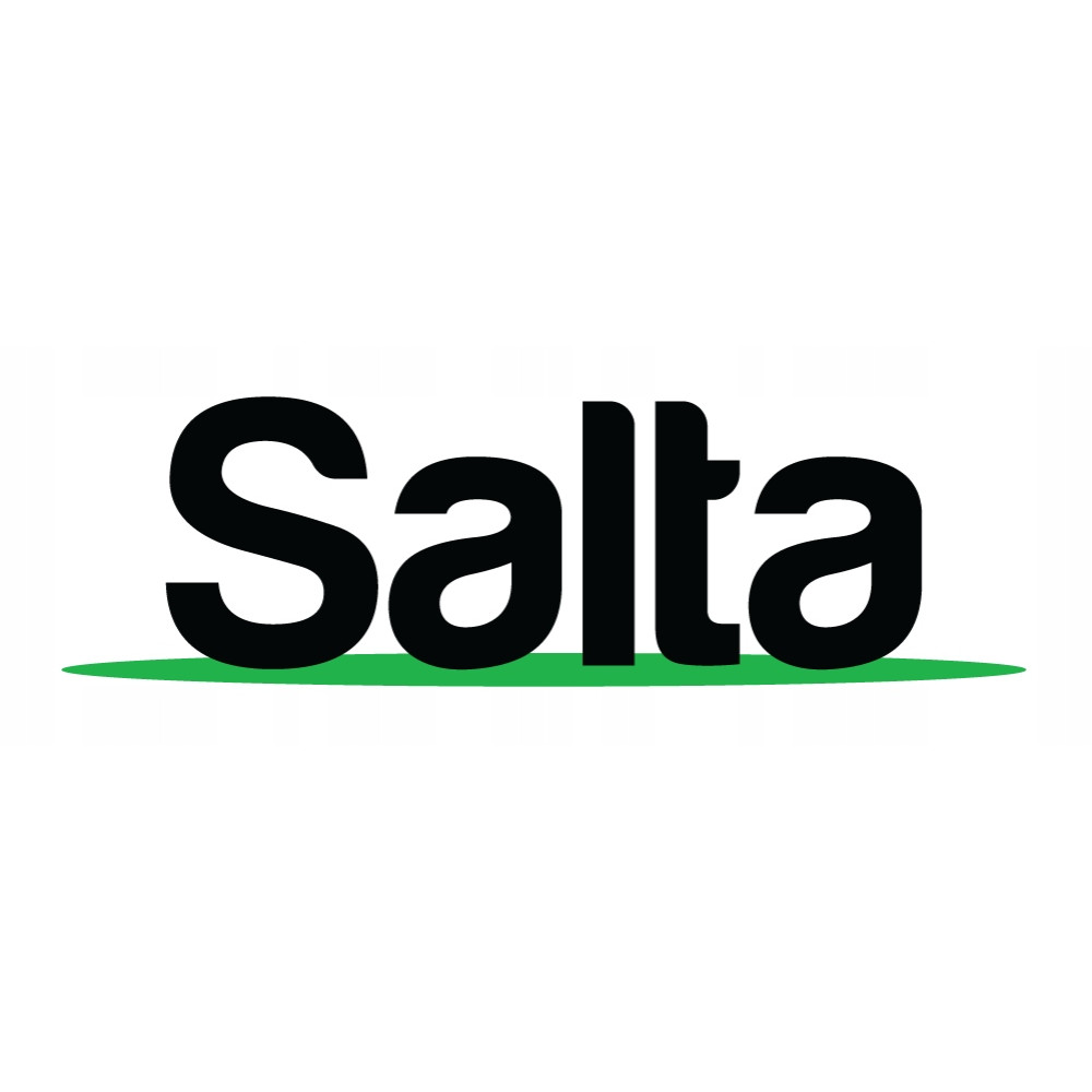 Napis "Salta" w kolorze czarnym na białym tle z zieloną linią.