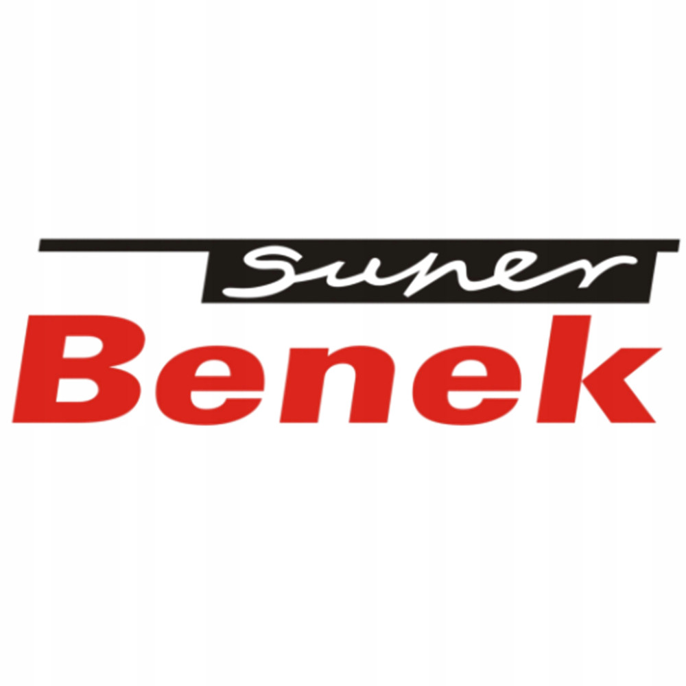 Logo con testo rosso 'Benek' e testo nero 'Super' sopra.