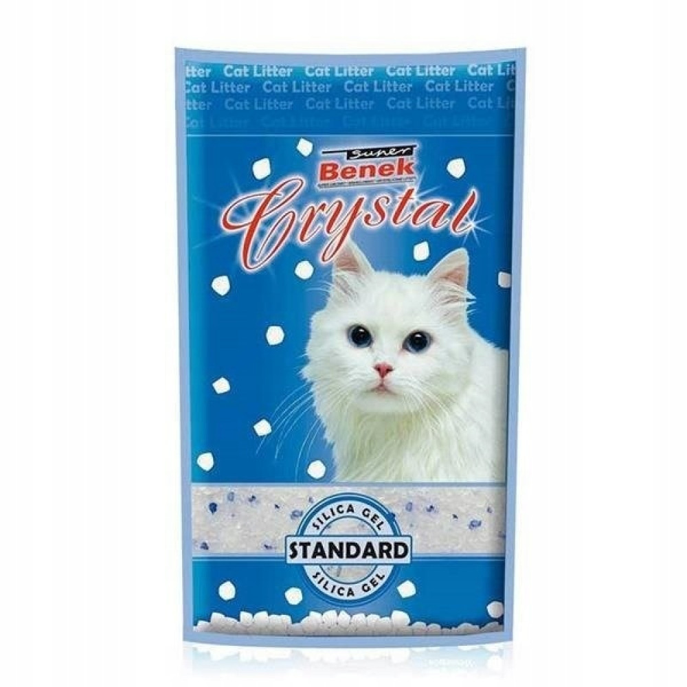Confezione di lettiera per gatti con un gattino bianco e testo "Crystal".