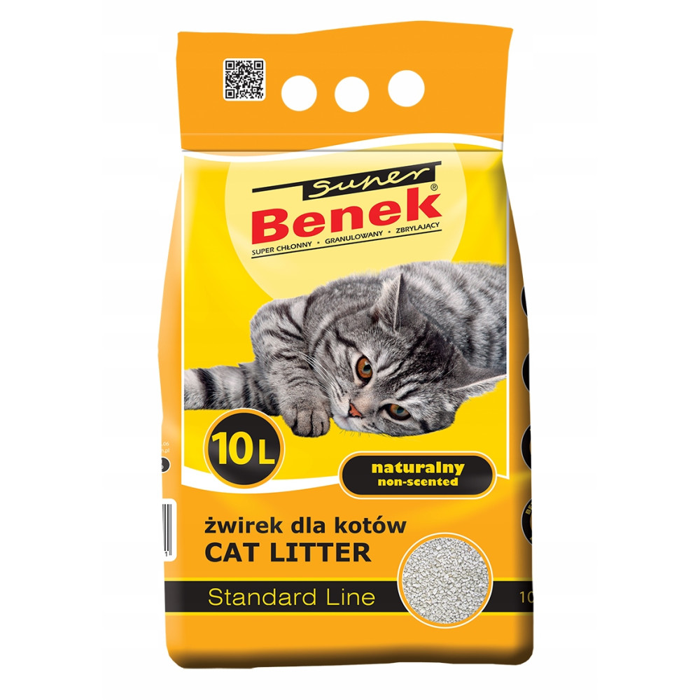 Una confezione di lettiera per gatti, 10L, non profumata, con immagine di gatto.