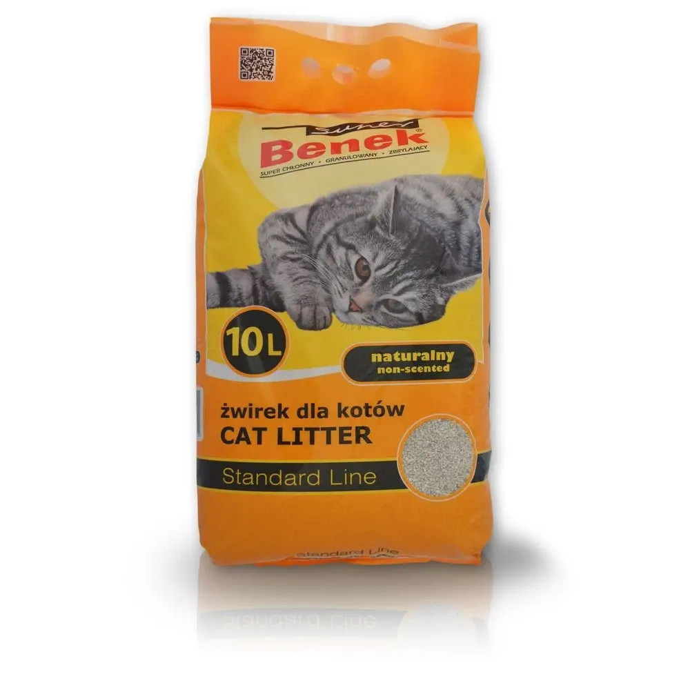 Un sacco di lettiera per gatti Benek con immagine di gatto, capacità 10L.