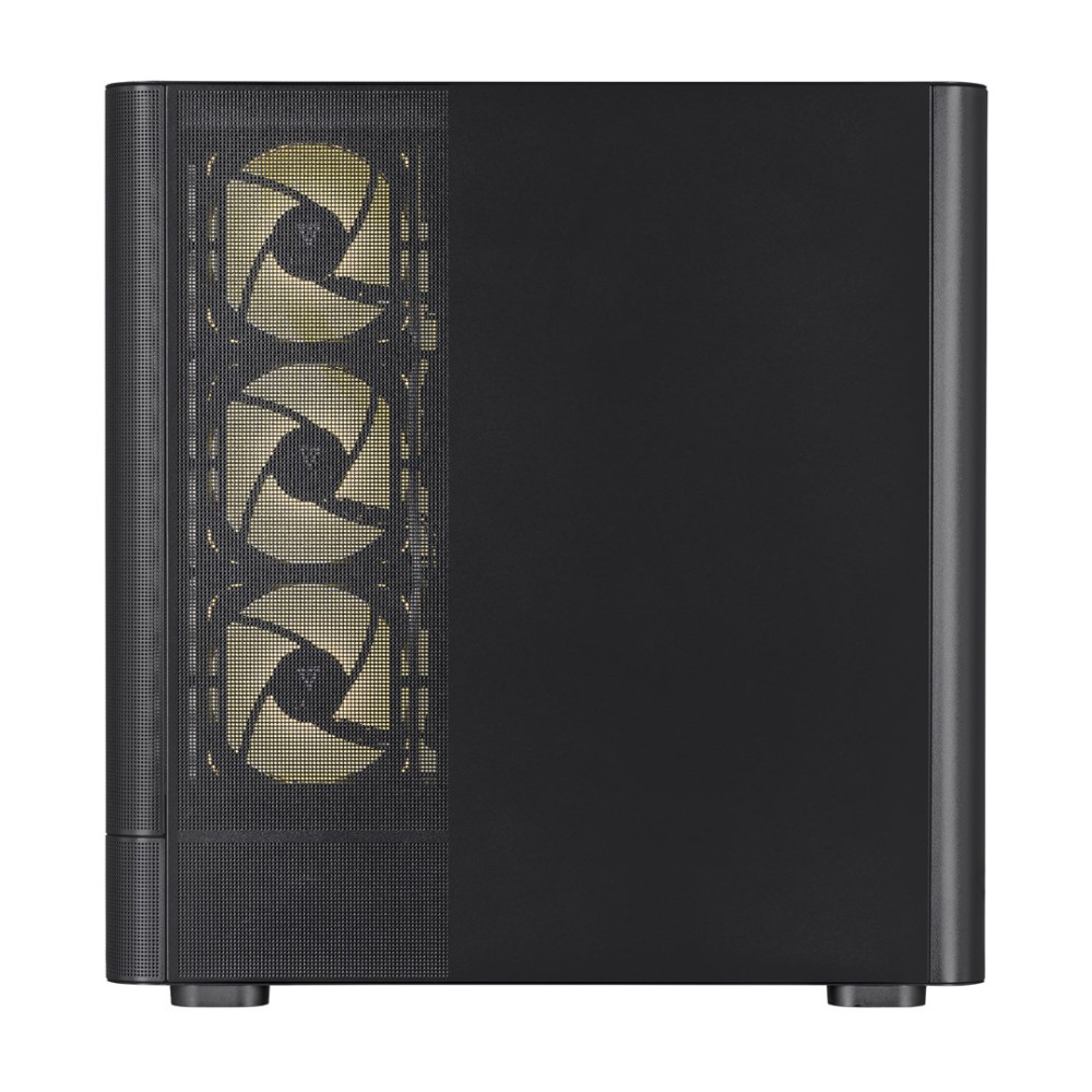 Case del computer nero con tre ventole dorate sul lato sinistro.