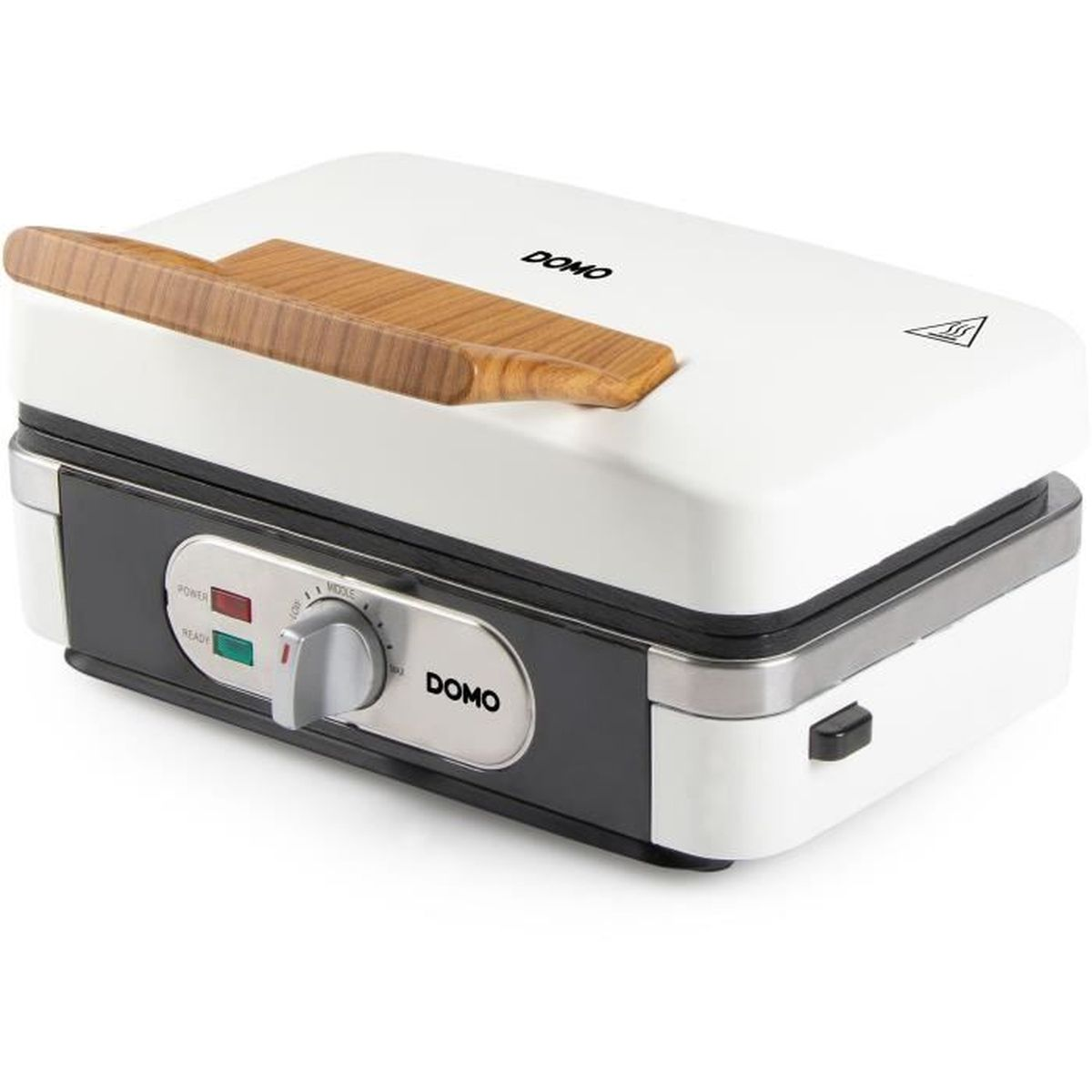 Tostapane Domo bianco con manico in legno e pannello di controllo.