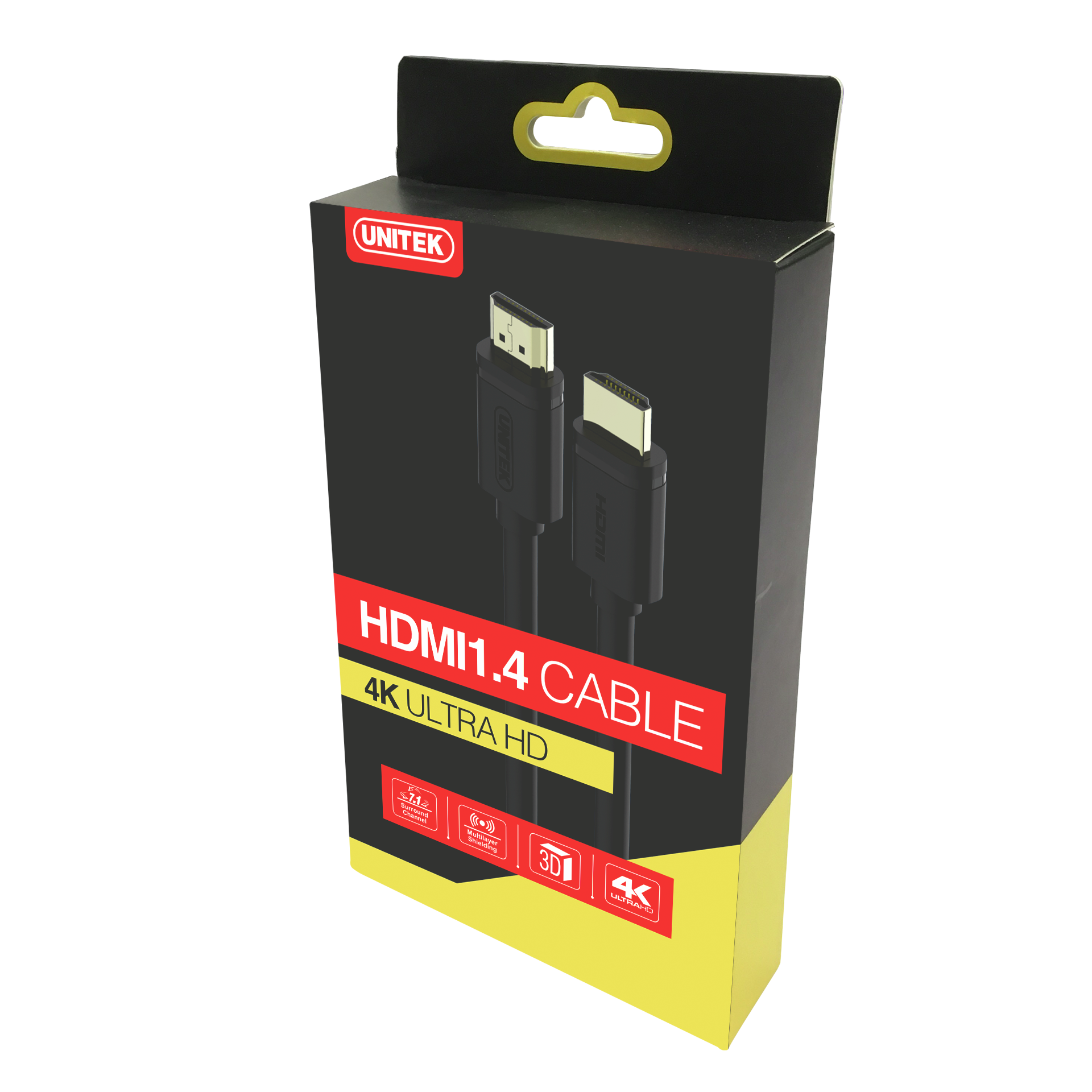 Pudełko kabla UNITEK HDMI 1.4 z 4K Ultra HD, dźwiękiem przestrzennym 7.1, 3D i ekranowaniem wielowarstwowym.