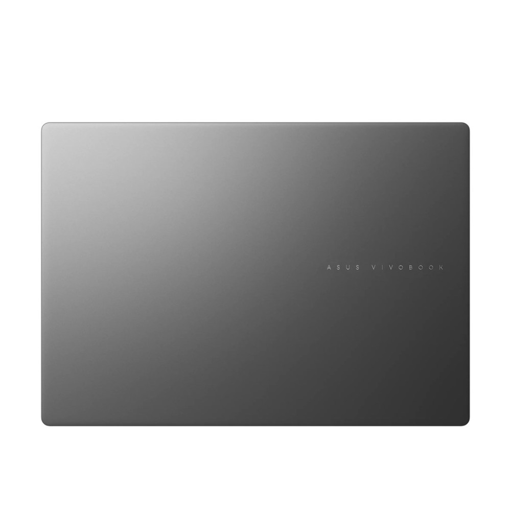 Zamknięty ciemnoszary laptop z logo ASUS VIVOBOOK po prawej.