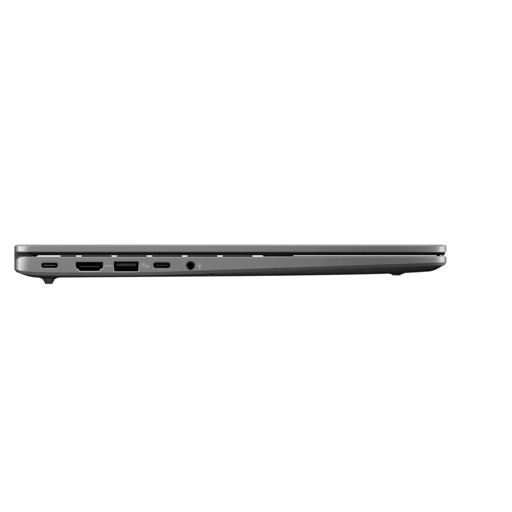 Szary profil boczny laptopa z portami HDMI, USB-C, USB-A i audio.
