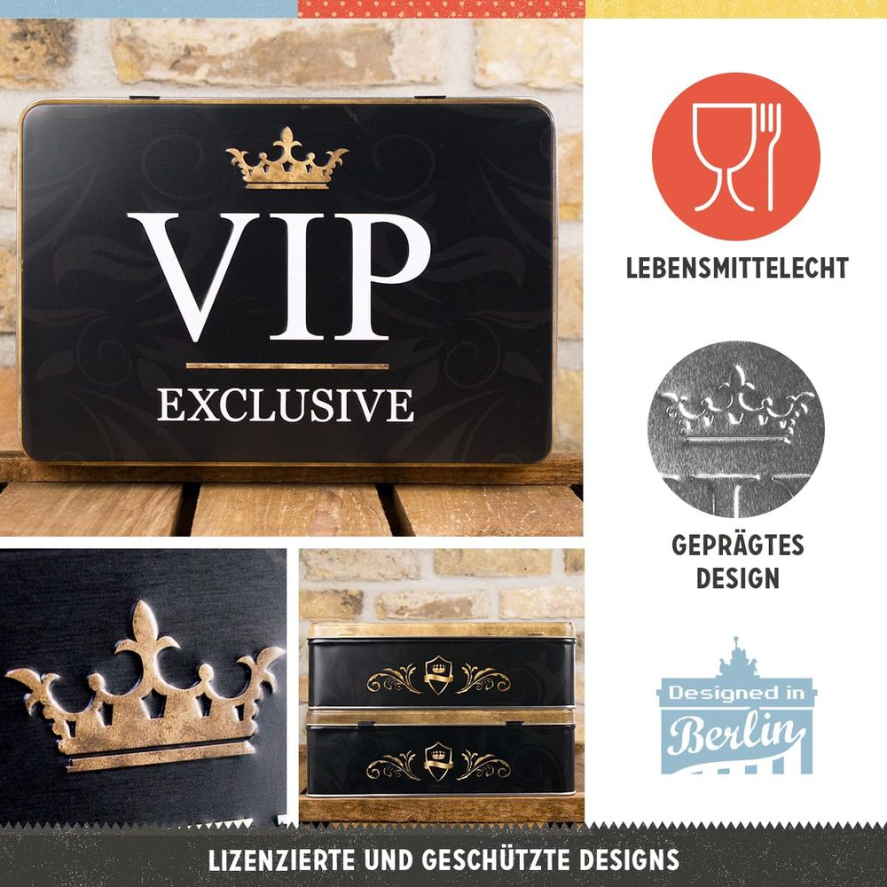 Scatola nera VIP Exclusive con corona dorata, per alimenti.