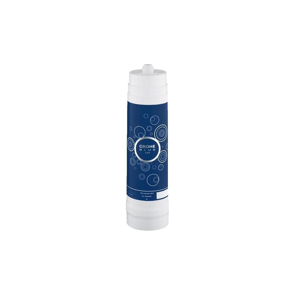 Ein blauer Wasserfilter von Grohe Blue mit weißen Akzenten.