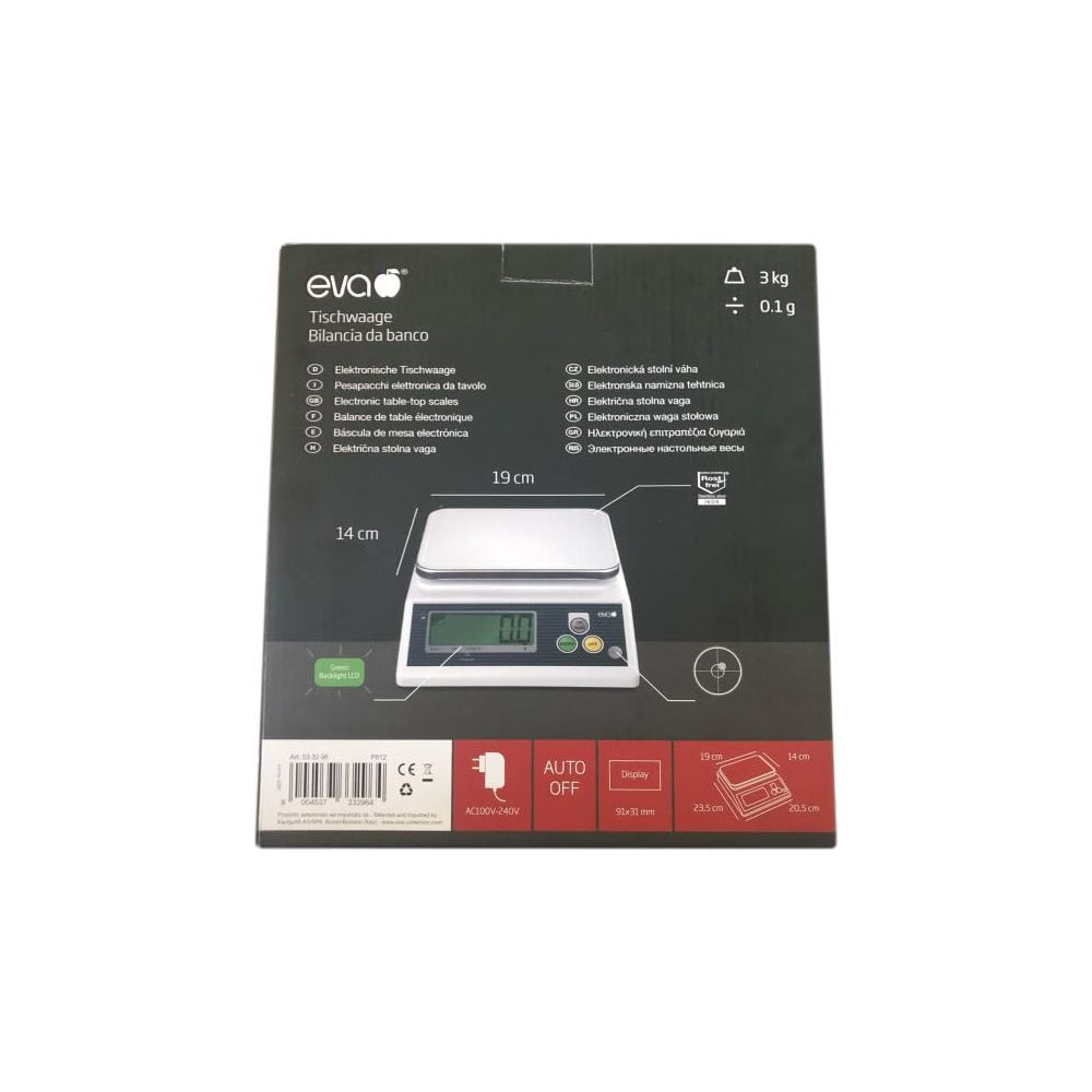 Bilancia da cucina digitale bianca con display LCD, capacità 3kg/0.1g.