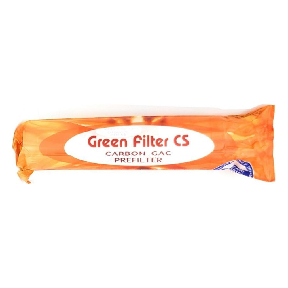Filtro acqua confezionato arancione etichettato "Green Filter CS".