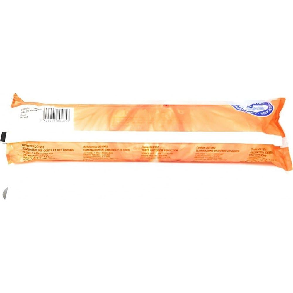Confezione arancione con testo multilingue che indica la riduzione del gusto.