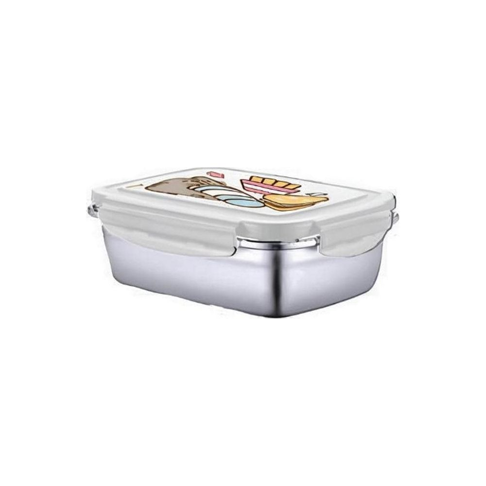 Lunch box in acciaio inox con coperchio trasparente a tema cartone animato.
