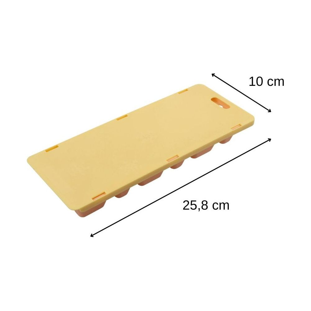 Bac à glaçons jaune, 25,8 cm de long et 10 cm de large.
