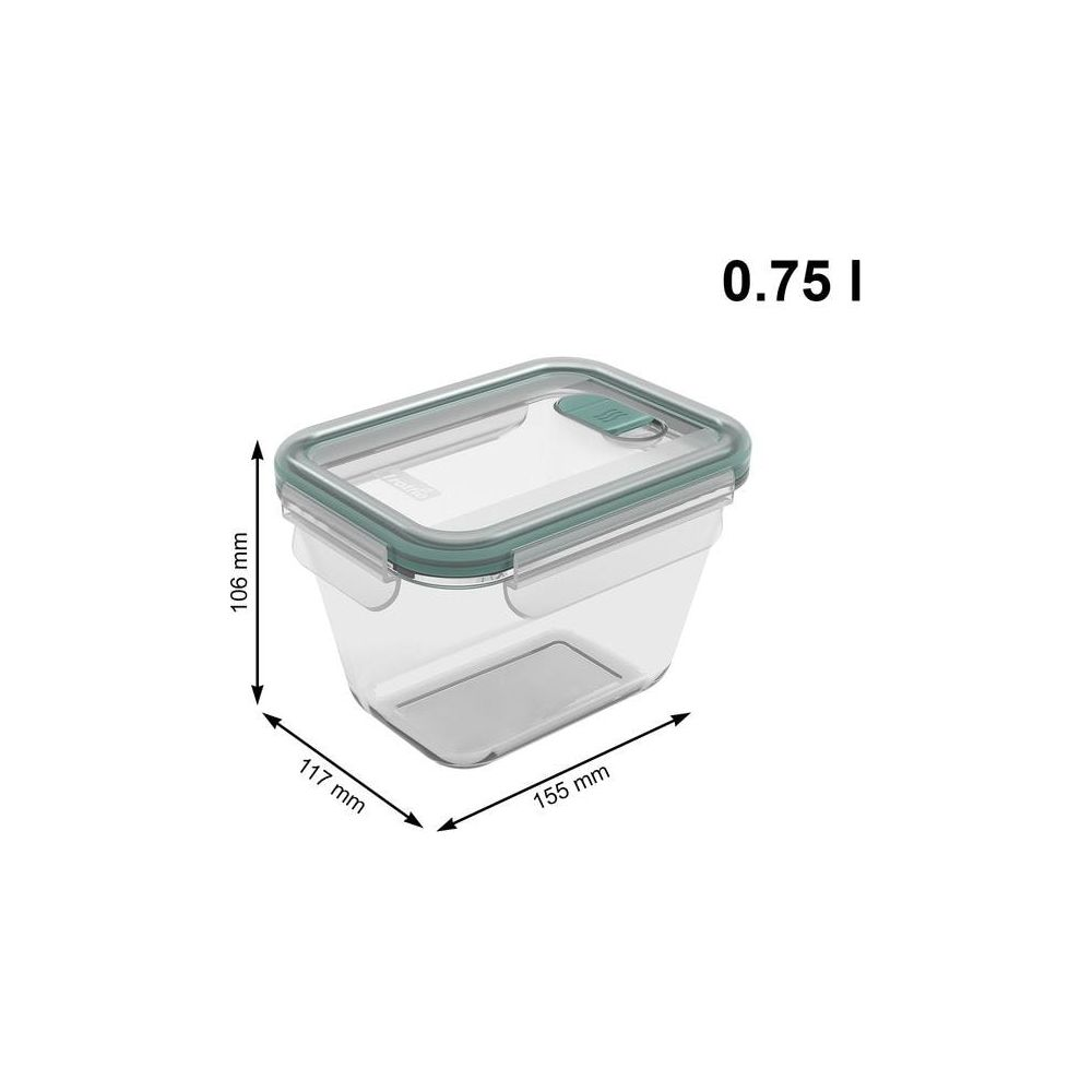 Contenitore trasparente con coperchio verde, 0,75 L, misura 155x117x106 mm.
