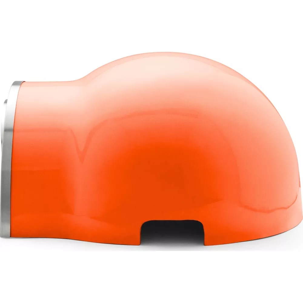 Un dôme orange vif et brillant avec une garniture argentée.