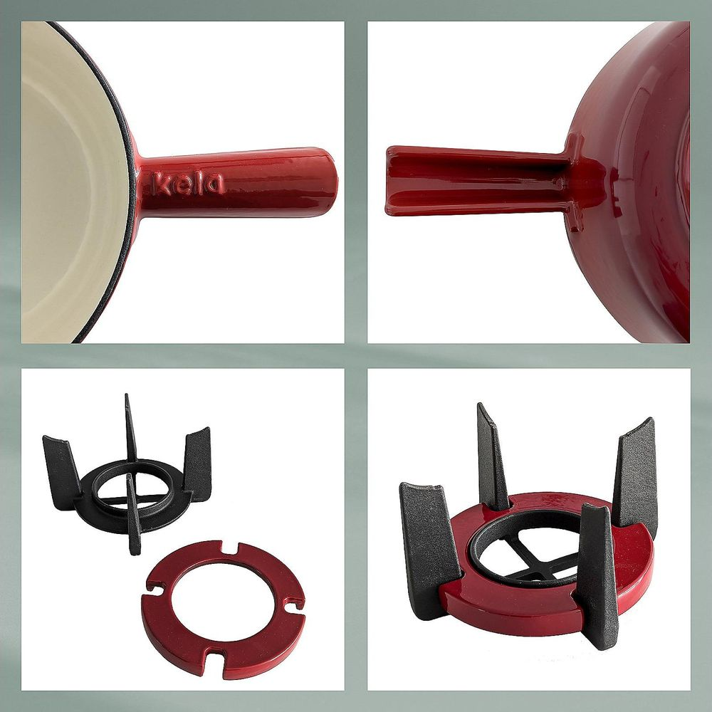 Ustensiles de cuisine et accessoires rouges sur fond blanc.