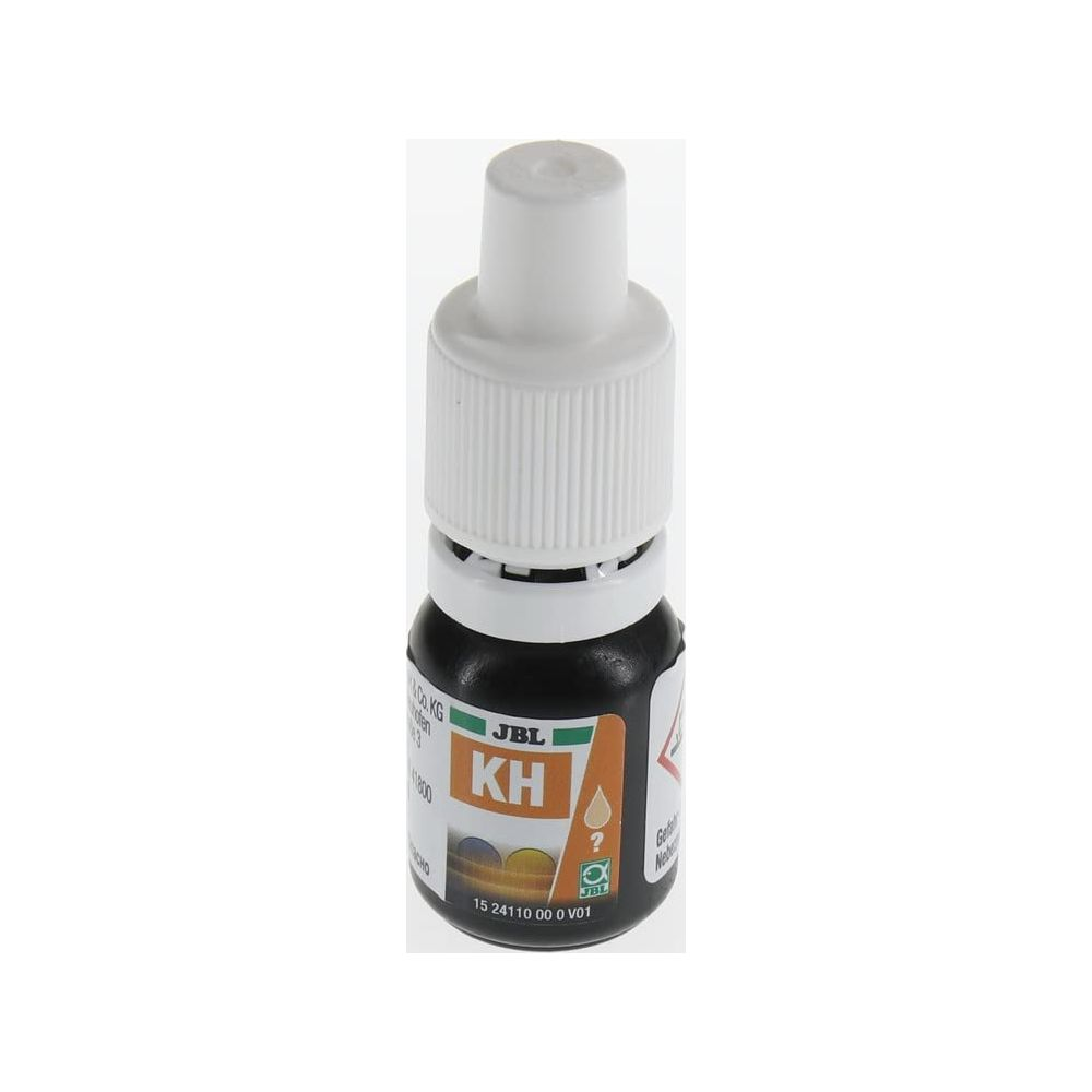 Una piccola bottiglia con tappo bianco ed etichetta nera con la scritta JBL KH.